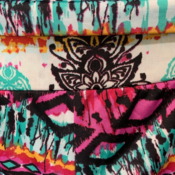 LUCY LOVE ROLL DOWN SUPER FLARE SOFT STRETCHY COLORFUL PAISLEY PANTS SIZE LARGE - Picture 6 of 15